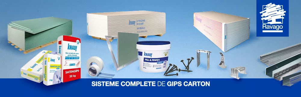 Sisteme complete gips-carton: placi rigips, profile metalice, gleturi, tencuieli, accesorii 